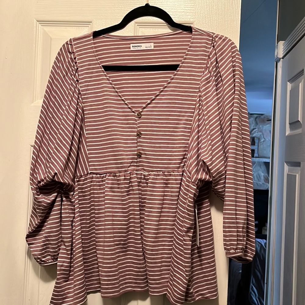 Long sleeve purple & white stripped top
